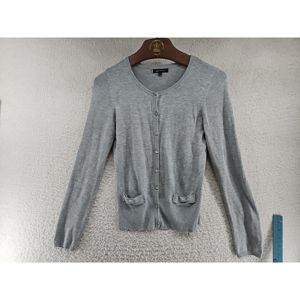 Anne Klein  Womens Gray Knit  Long Sleeve Button Sweater Size Small Cute  Pocket